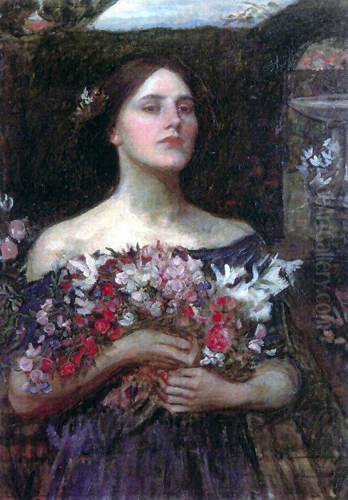 Gather Ye Rosebuds Oil Painting by John William Waterhouse