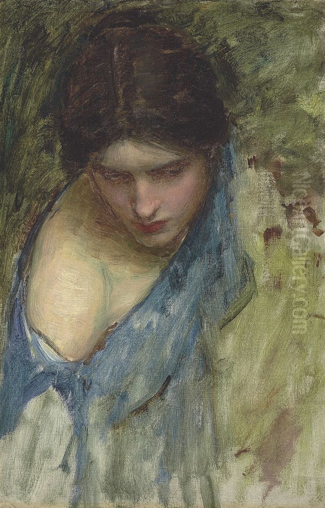 a sketch of the nymph at the left Oil Painting by John William Waterhouse
