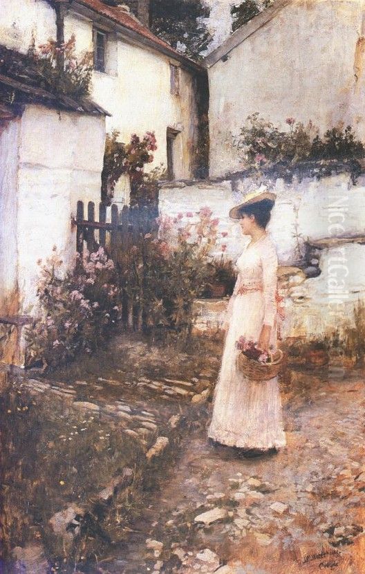 Gathering Summer Flowers in a Devonshire Garden Oil Painting by John William Waterhouse