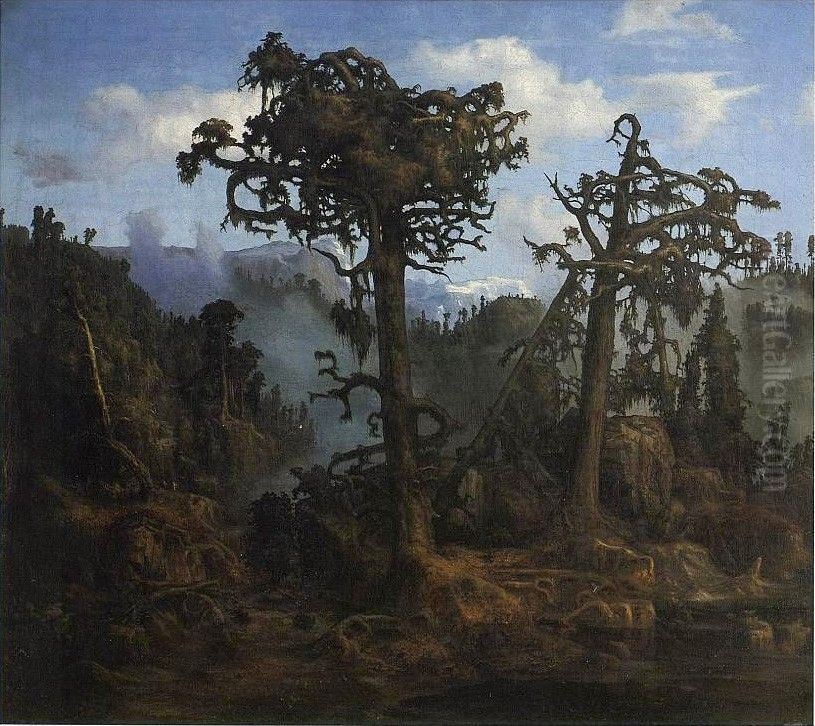 Old Pine Trees Oil Painting by Lars Hertervig