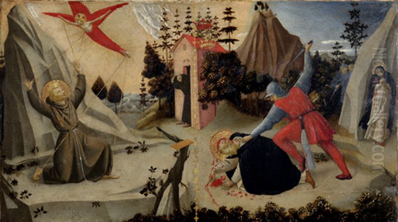 Stigmatization of St Francis of Assisi and Death of St Peter the Martyr Oil Painting by Fra Angelico