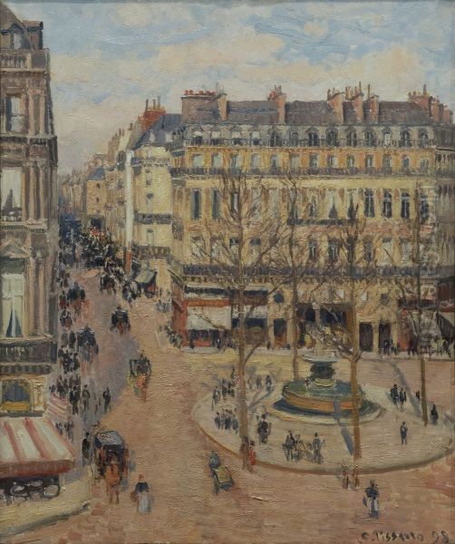 Morning sun in the rue Saint-Honore. Place du Theatre Francais Oil Painting by Camille Pissarro
