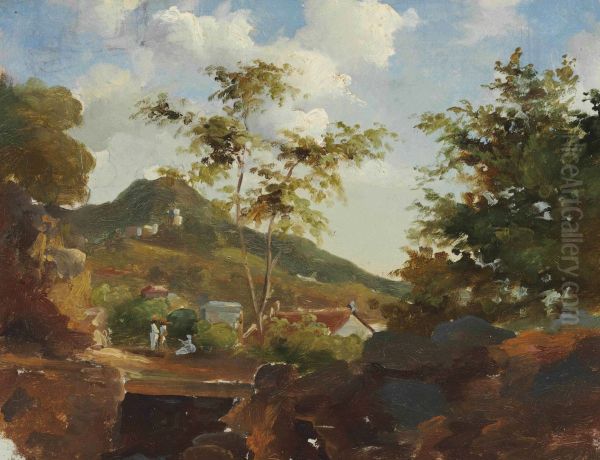 Village at the Foot of a Hill Oil Painting by Camille Pissarro