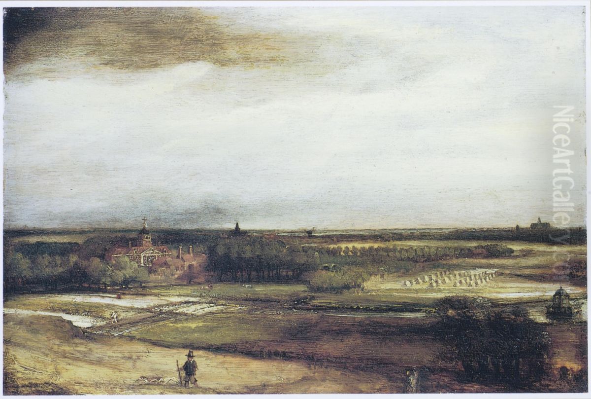 View of Saxenburg estate with bleaching fields near Haarlem Oil Painting by Philips Koninck