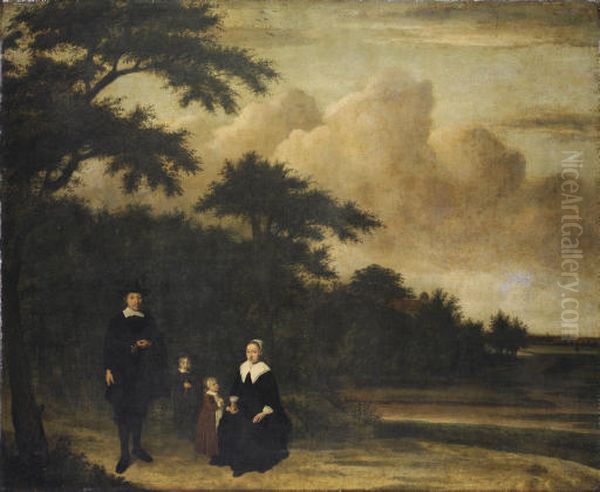 Family in a Landscape Oil Painting by Philips Koninck