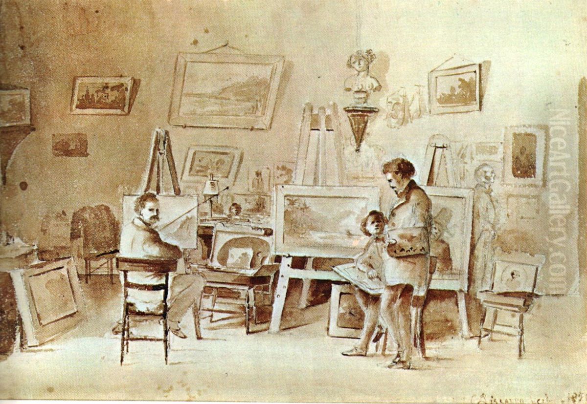 Fritz Melby and Pissarro in their atelier in Carracas Oil Painting by Camille Pissarro