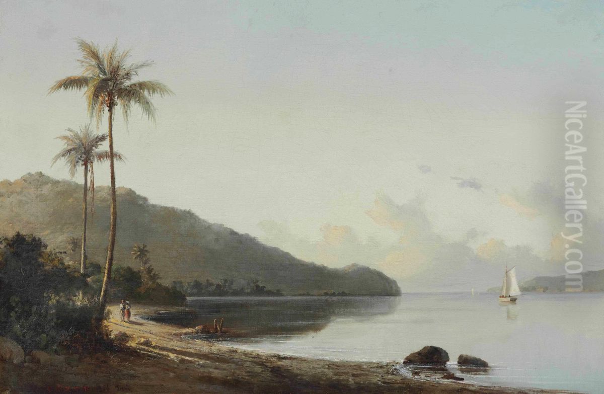 Indelukke med sejlbadFrancais :Crique avec voilierEnglish:Inlet and sailboat[1] Oil Painting by Camille Pissarro