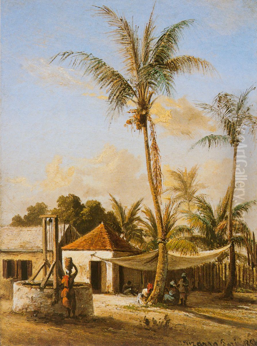 Figures Resting by a Village Well Oil Painting by Camille Pissarro