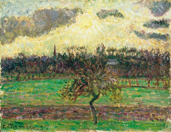 The Meadows at Eragny, Apple Oil Painting by Camille Pissarro