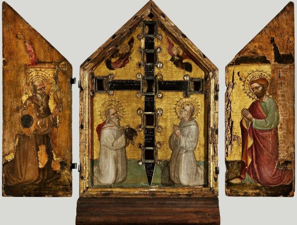Reliquary triptych. Oil Painting by Biagio di Giorgio da Trau
