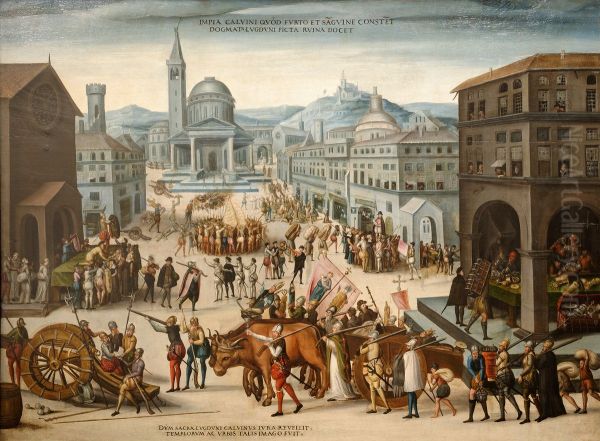 Le sac de Lyon par les reformes calvinistes Oil Painting by unknown