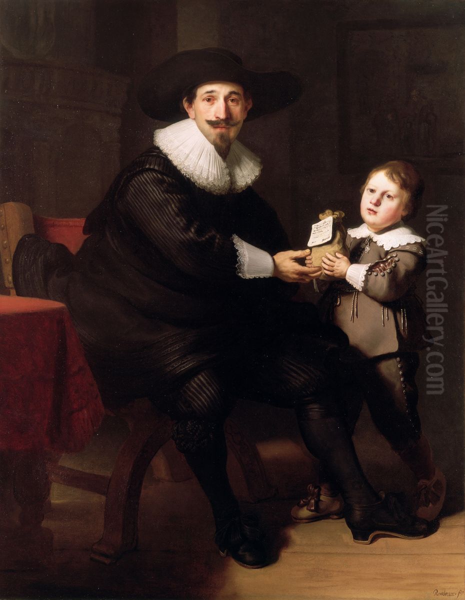 Jean Pellicorne with his son Casper Oil Painting by Rembrandtor workshop