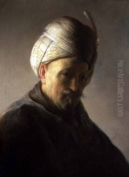 Bust of a Man Wearing a Turban Oil Painting by Rembrandt