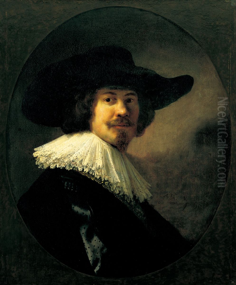 Portrait of a Man in a Broad-Brimmed Hat Oil Painting by Rembrandt