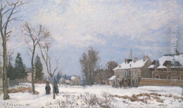 The Post-House, the Route de Versailles, Louveciennes, Effect of Snow Oil Painting by Camille Pissarro