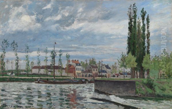 The Lock at Pontoise Oil Painting by Camille Pissarro