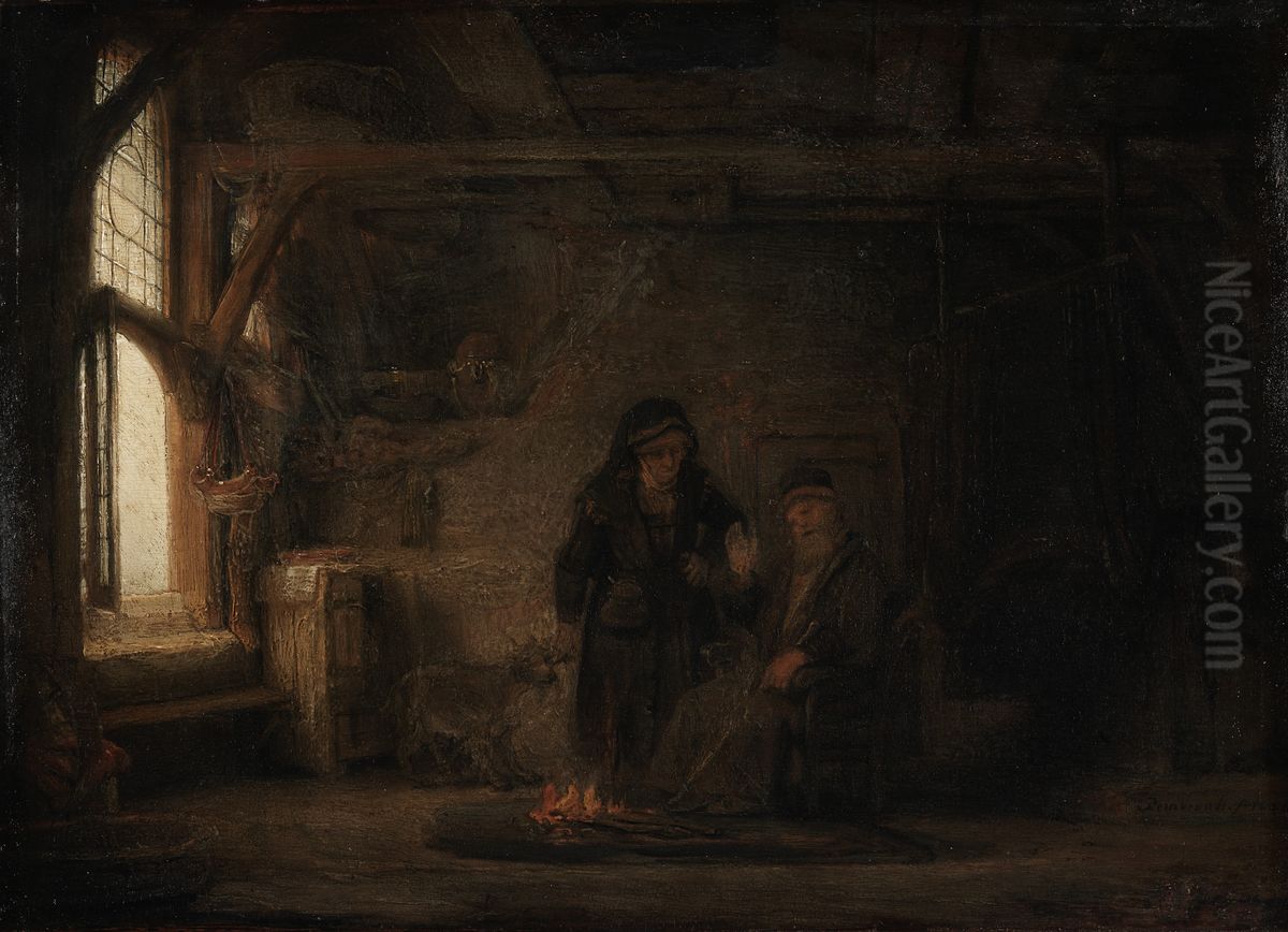 The Wife of Tobias with a Goat Oil Painting by Rembrandt