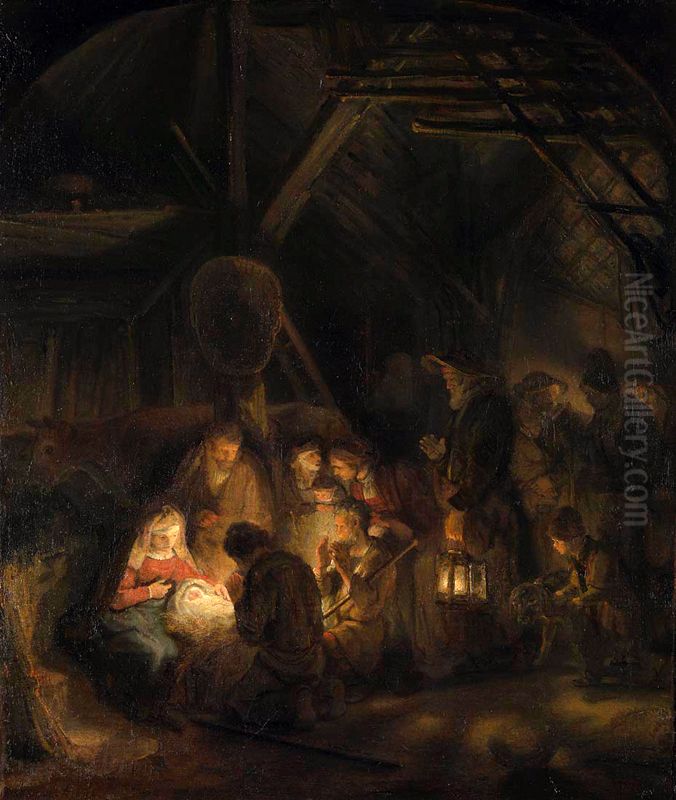 The Adoration of the Shepherds Oil Painting by Rembrandt