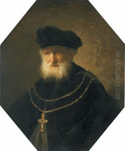 Bust of a man wearing a golden chain with a cross