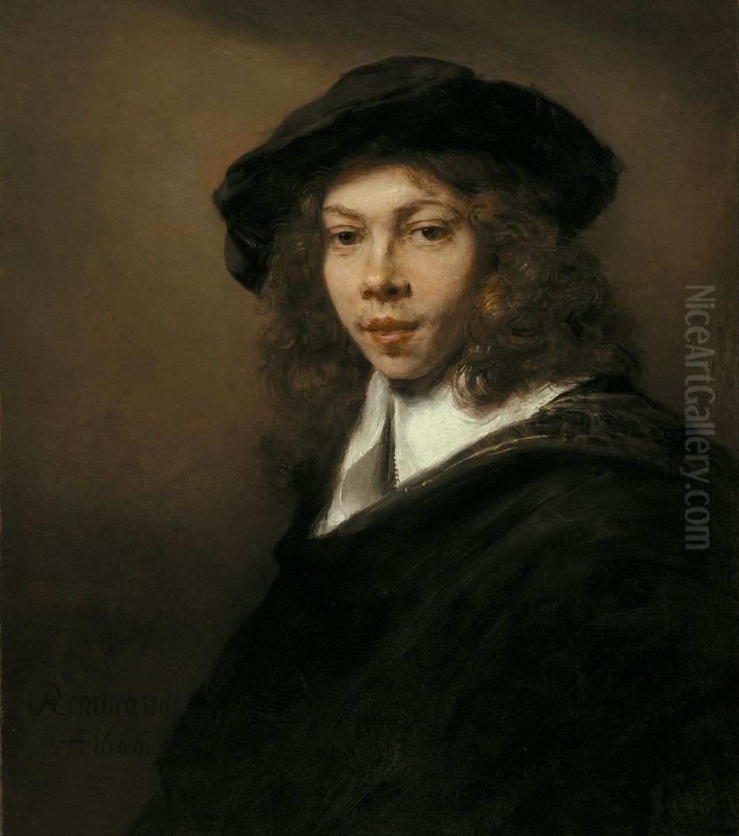 Young Man in a Black Beret Oil Painting by Rembrandt