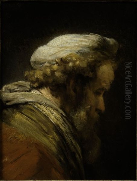 Head of a man in a turban Oil Painting by Rembrandt