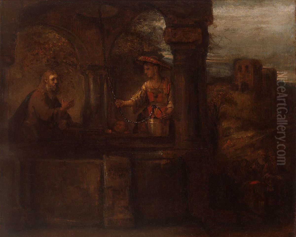 Christ and the Woman of Samaria Oil Painting by Rembrandt