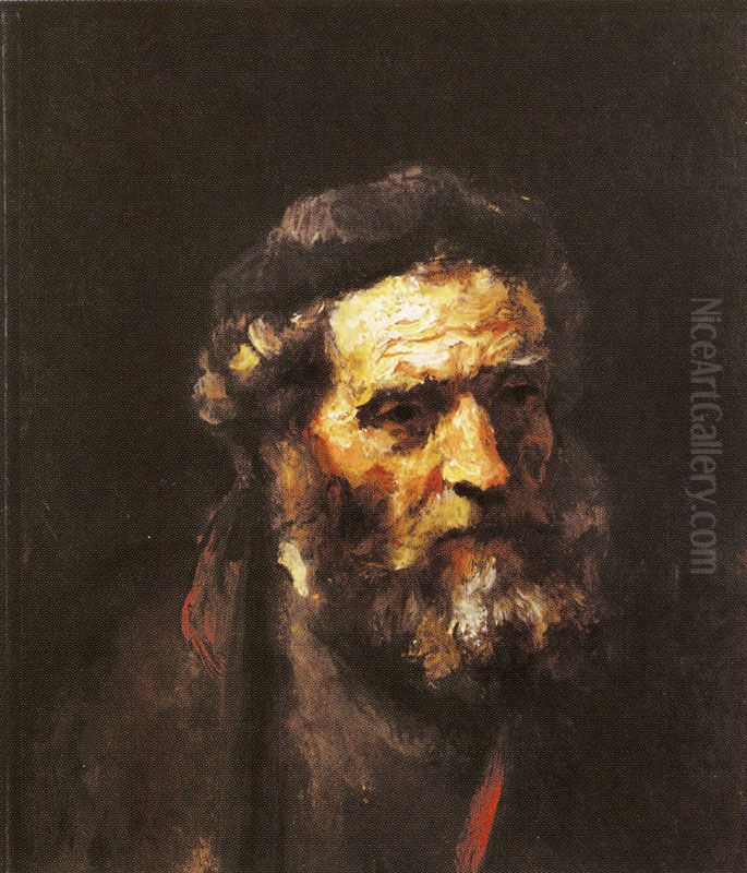 Head of a Bearded Old Man Oil Painting by Rembrandt