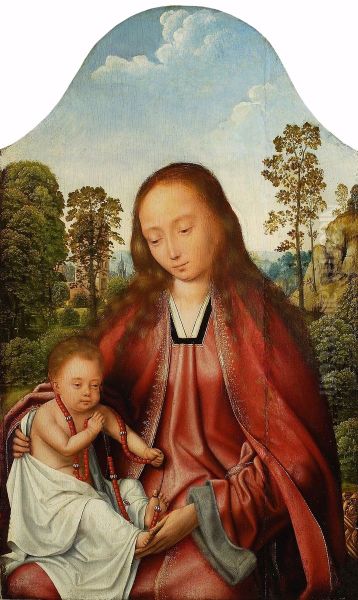 Madonna and Child in a landscape. Oil Painting by Quinten Metsys