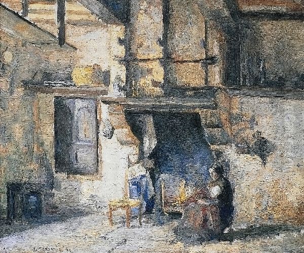 The Kitchen at Piette's, Montfoucault Oil Painting by Camille Pissarro