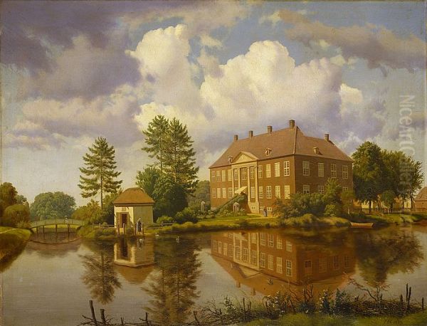 Herregarden Nyso med Thorvaldsen udenfor sit atelier Oil Painting by Heinrich Buntzen