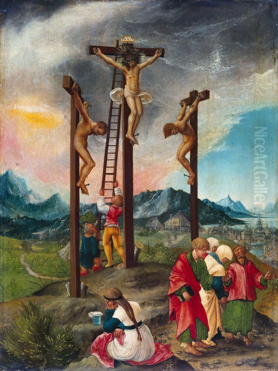 Christus am Kreuz zwischen den beiden Schachern Oil Painting by Albrecht Altdorfer