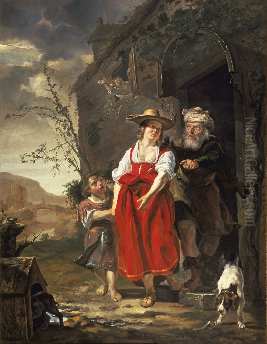 Die Austreibung Hagars und Ismaels Oil Painting by Gabriel Metsu