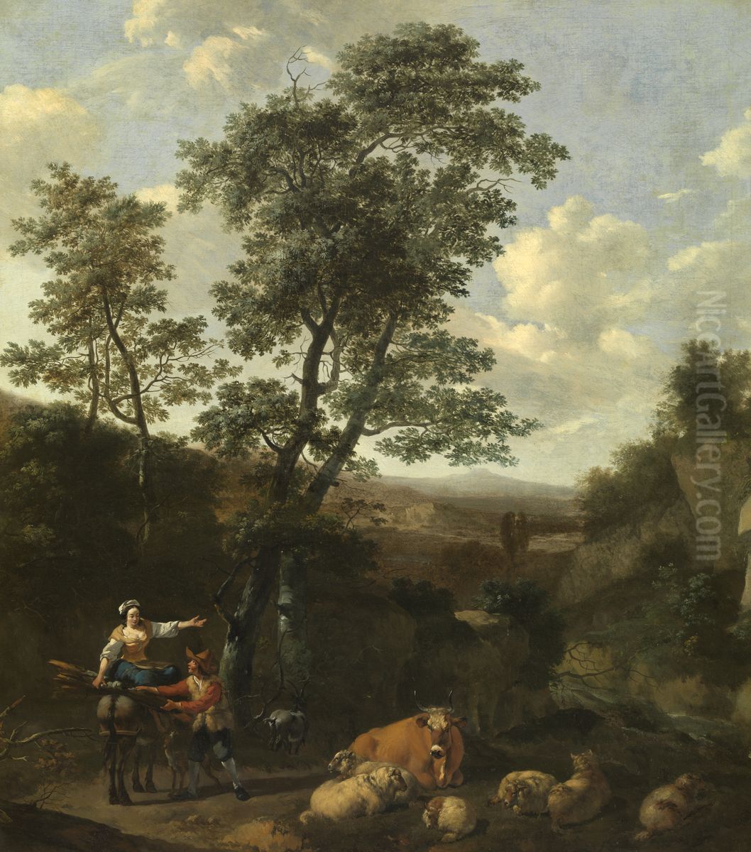Italian Landscape Oil Painting by Nicolaes Pieterszoon Berchem