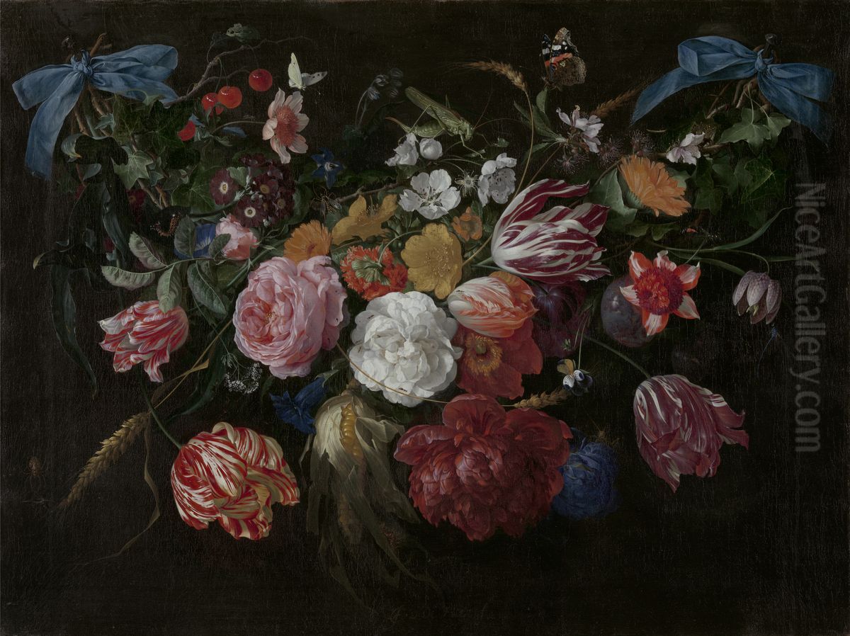 Flowers and Insects Oil Painting by Jan Davidsz. De Heem