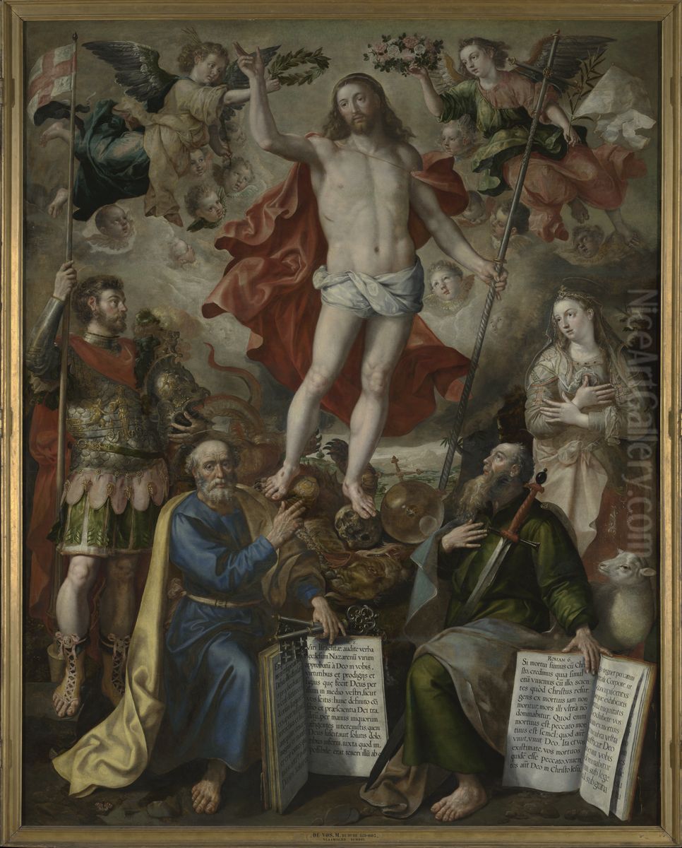 Christus als Salvator Mundi (Altaar van de Oude Voetboog) Oil Painting by Maerten De Vos