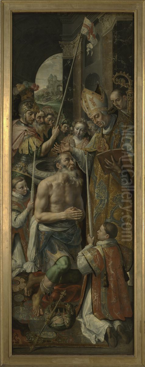 De doop van de koning van Silena (Altaar van de Oude Voetboog) Oil Painting by Maerten De Vos