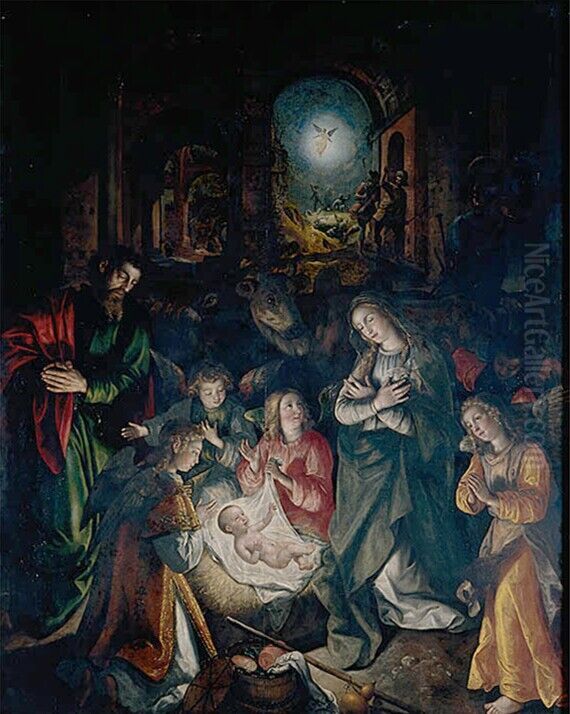 Geboorte van Jezus Oil Painting by Maerten De Vos