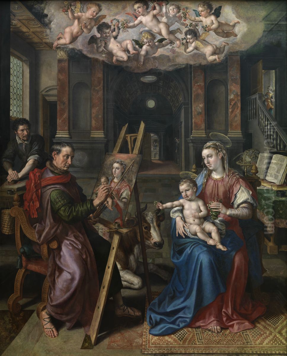 Heilige Lucas schildert de Madonna Oil Painting by Maerten De Vos