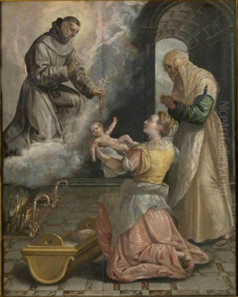 Didacus brings the stillborn girl to live Oil Painting by Maerten De Vos