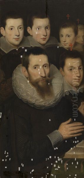 Donor man with five sons Oil Painting by Cornelis De Vos