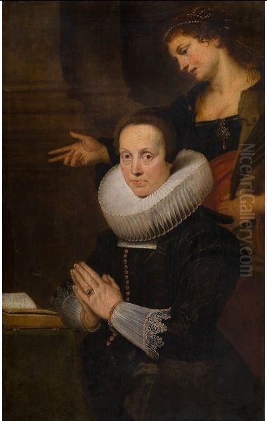 Barbara Kegeleers met de heilige Barbara van Nicomedie Oil Painting by Cornelis De Vos