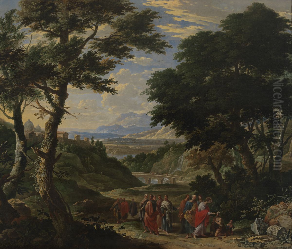 Christ Healing the Blind Man at Jericho Oil Painting by Gaspar de Witte