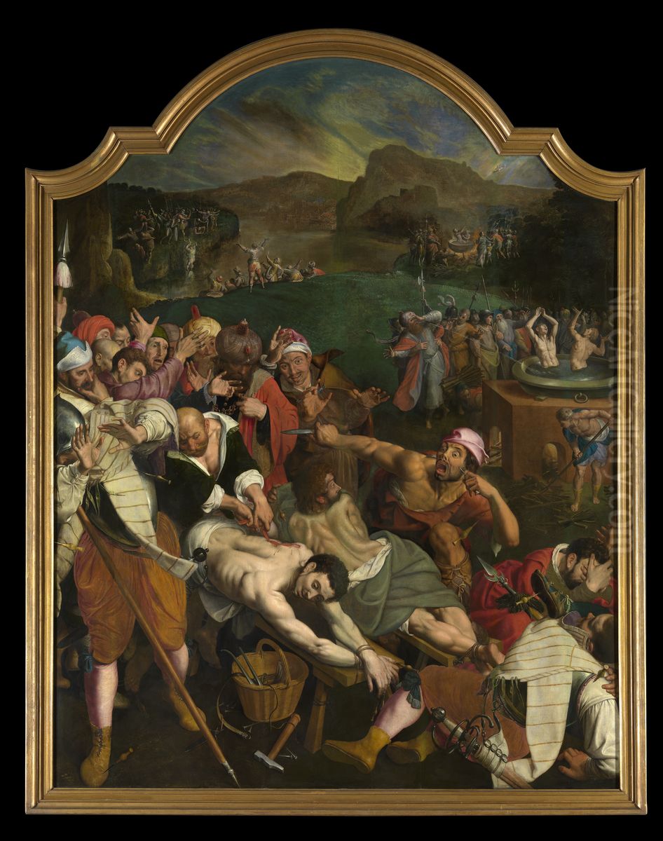 De marteling van de HH. Crispinus en Crispianus Oil Painting by Ambrosius Francken I