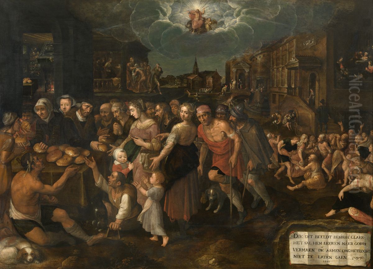 De zeven werken van barmhartigheid Oil Painting by Frans Francken the Younger