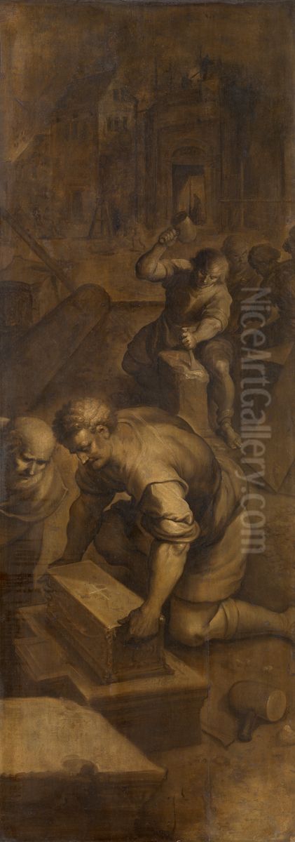 The Four Crowned at work Oil Painting by Frans Francken the Younger