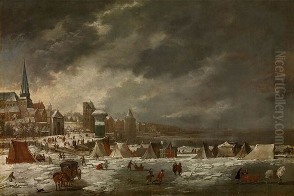 Bevroren Schelde in Antwerpen Oil Painting by Jan Peeters the Elder