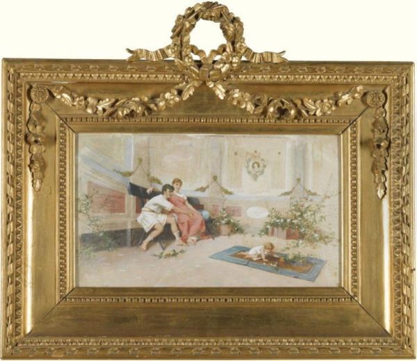The Doting Parents Oil Painting by Amos Cassioli