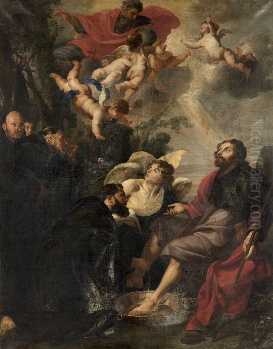 Saint Augustine Washes the Feet of Christ Oil Painting by Theodoor Rombouts
