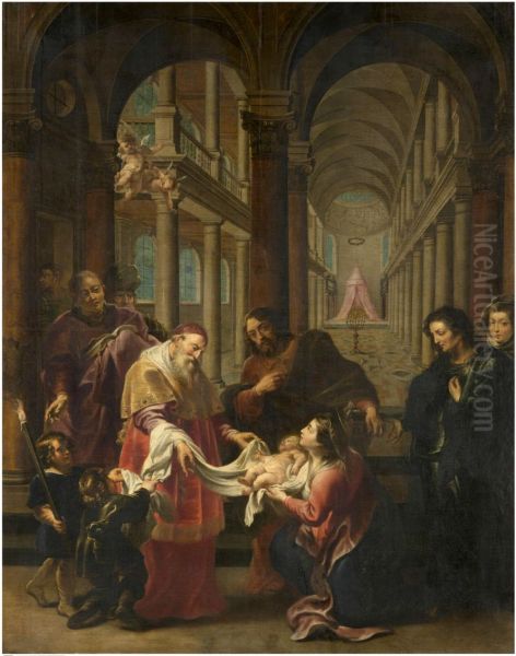 De opdracht in de tempel van Christus of de zuivering van Maria Oil Painting by Cornelis Schut