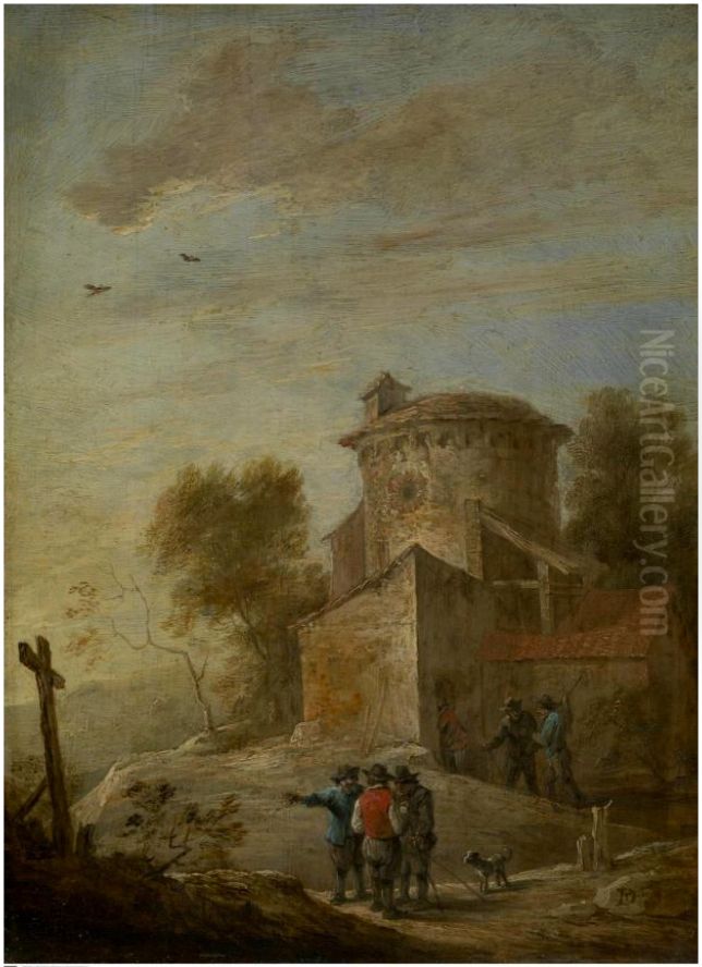 Evening Three Farmers in Conversation Oil Painting by David Teniers the Younger
